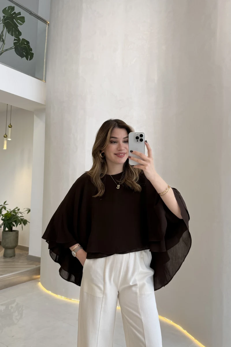 Mariposa Pelerin Bluz - Acı Kahve - Kod: 5044