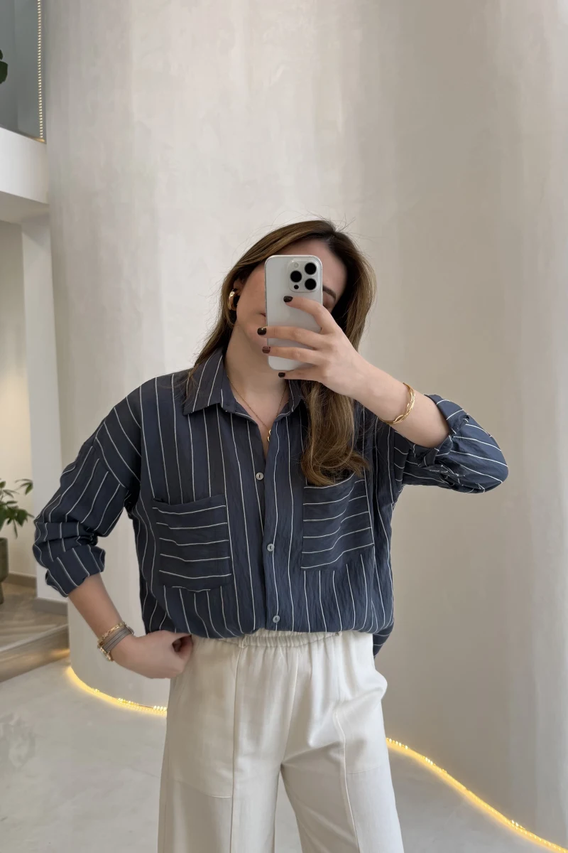 Sheep Çizgili Gömlek - Lacivert Çizgili - Kod: 2217