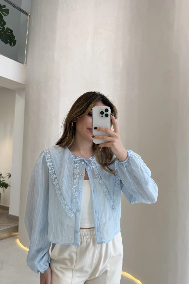 Tesoro Bebe Yaka Dantel Bluz - Mavi - Kod:2223