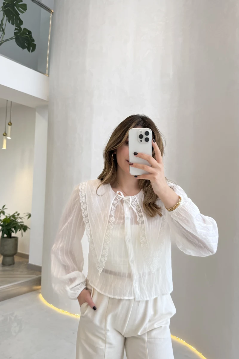 Tesoro Bebe Yaka Dantel Bluz - Beyaz - Kod:2223