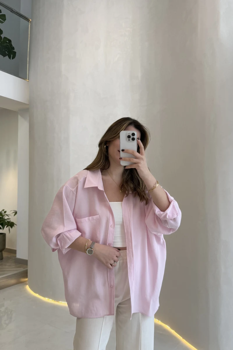 Düşük Omuzlu Modal Gömlek - Pembe - Kod:5050
