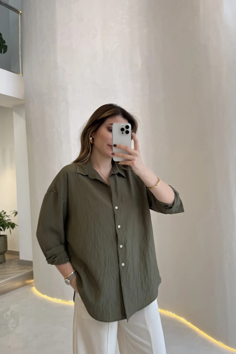 Solene Çizgili Gömlek - Haki - Kod: 100301