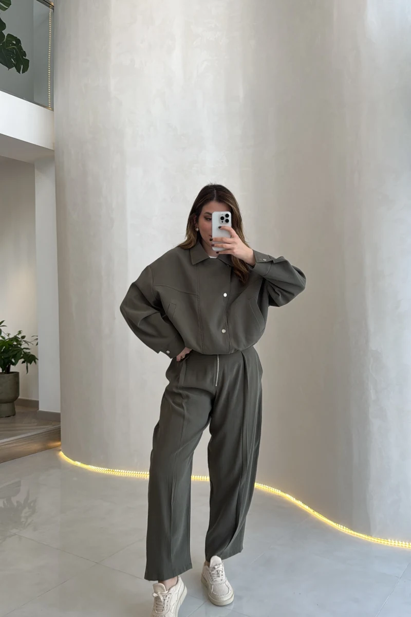 Bliss Bomber Ceket-Pantolo Takım - Haki - Kod: 7165