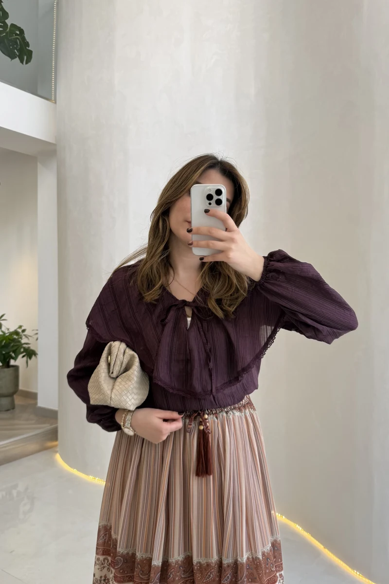 Bebe Yaka Dantel Detaylı Bluz - Mürdüm - Kod: 1571