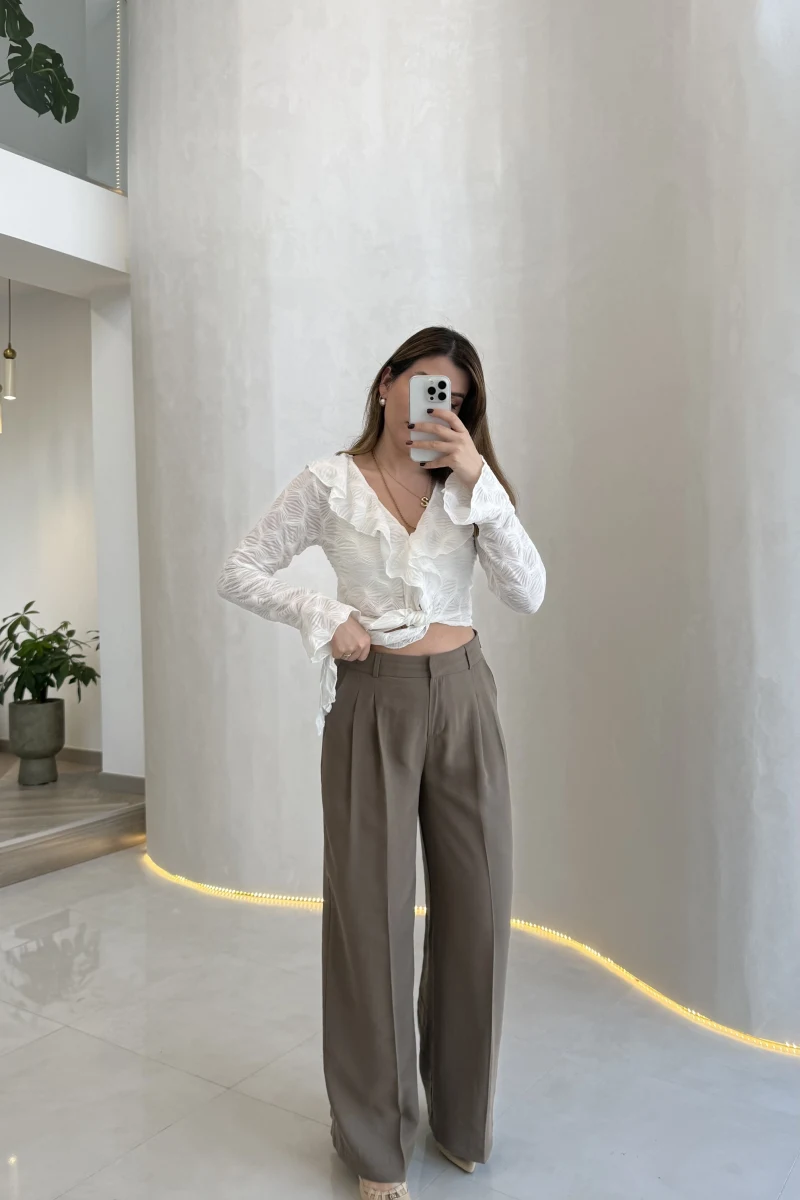 Ineffable Geniş Paça Palazzo Pantolon - Haki - Kod: 3867