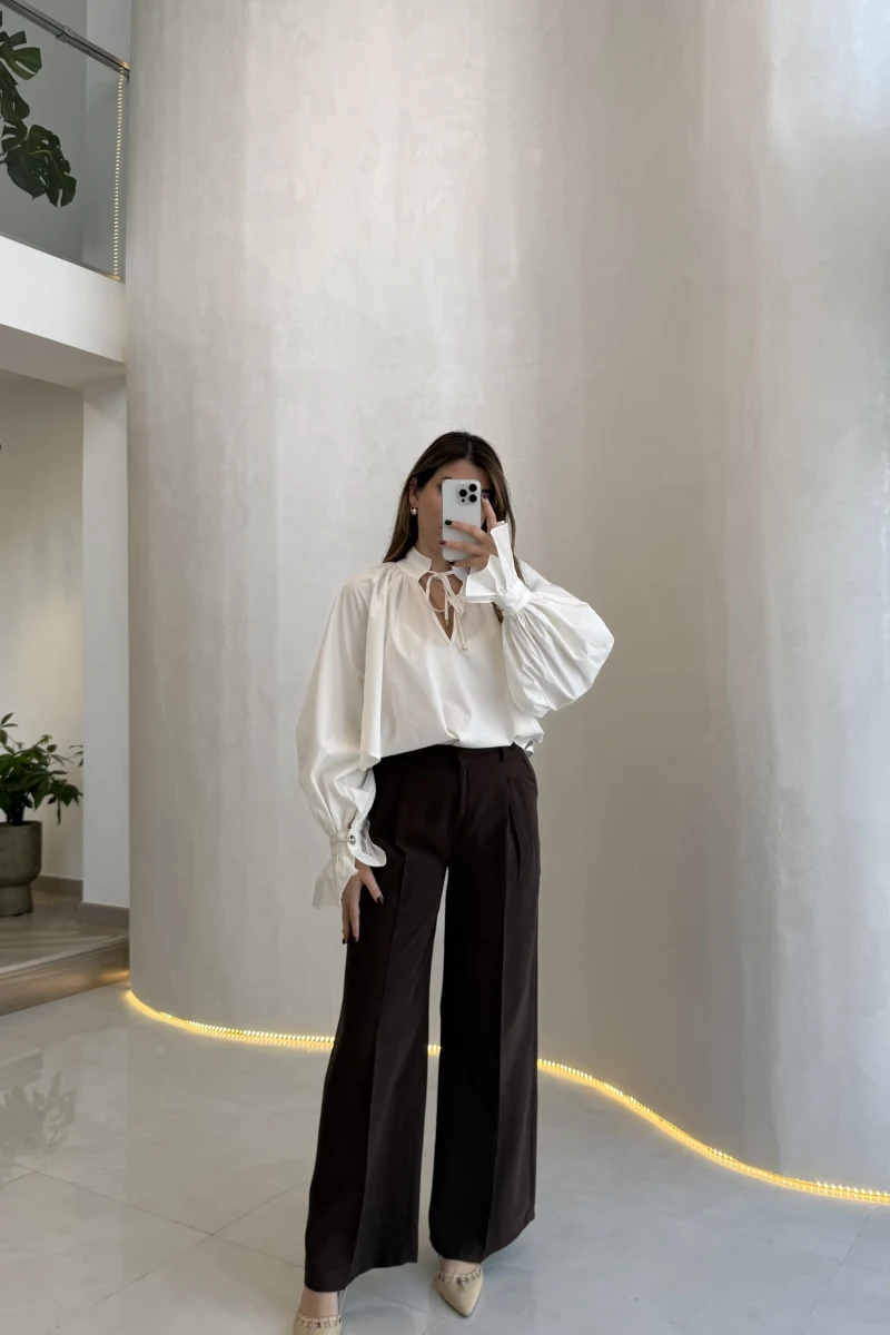 Ineffable Geniş Paça Palazzo Pantolon - Kahve - Kod: 3867