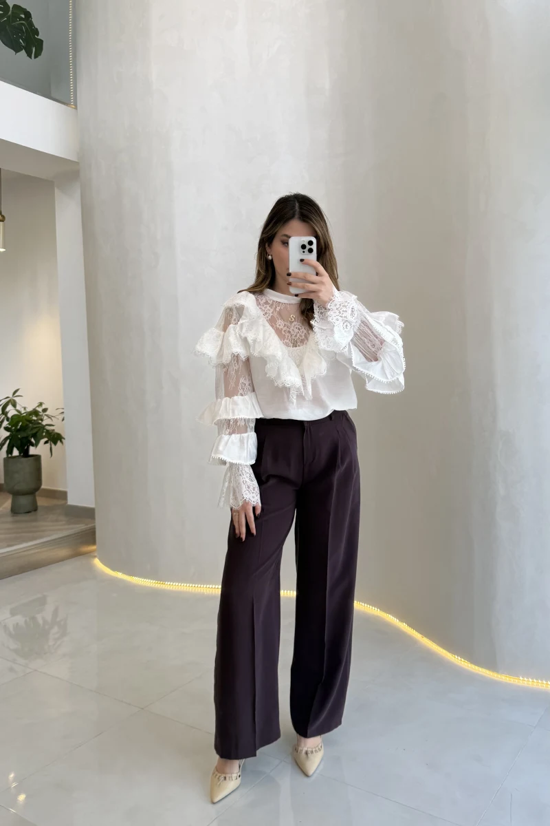 Ineffable Geniş Paça Palazzo Pantolon - Mürdüm - Kod: 3867