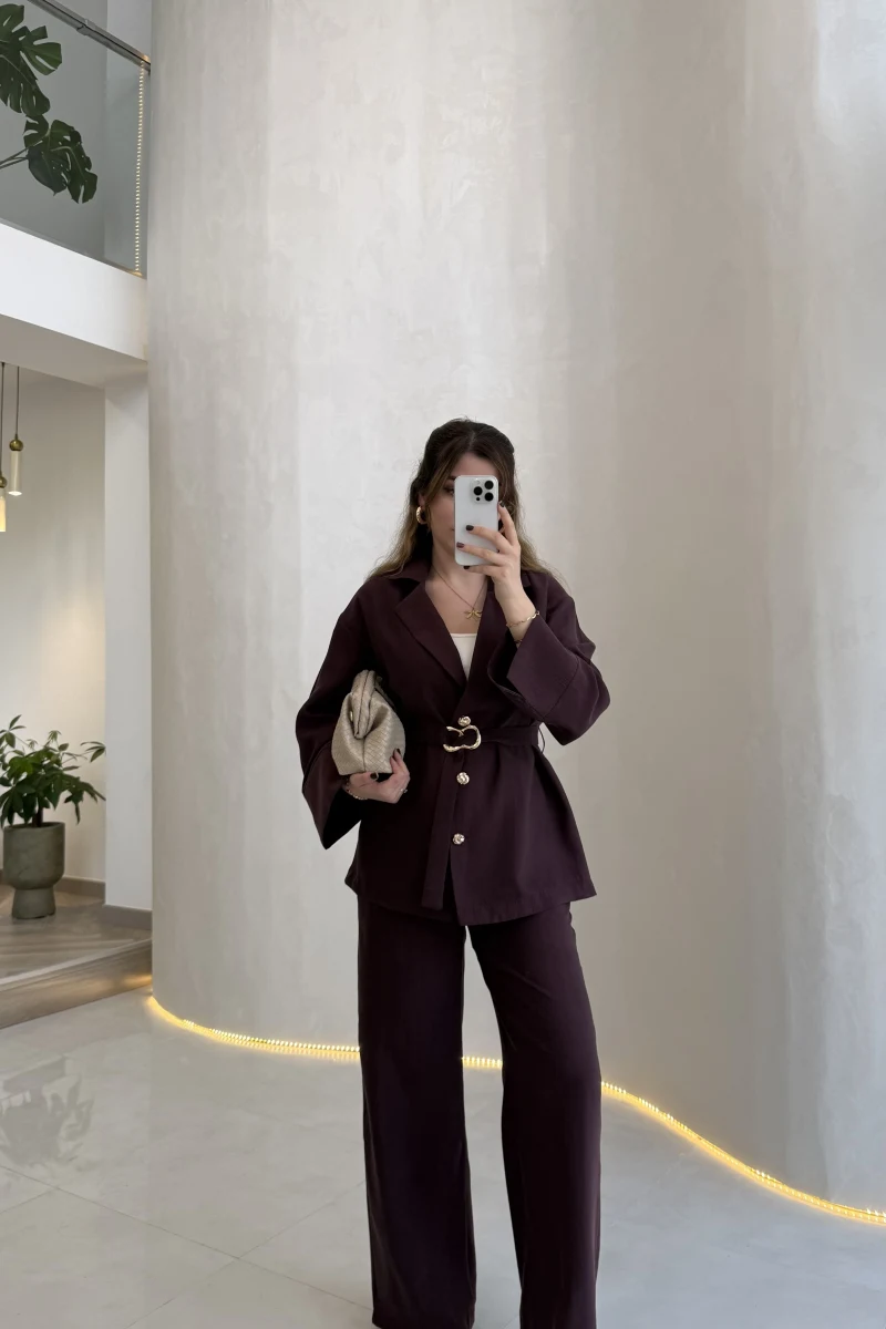 Toka Detay Kemerli Tunik Takım - Mürdüm - Kod: 8927