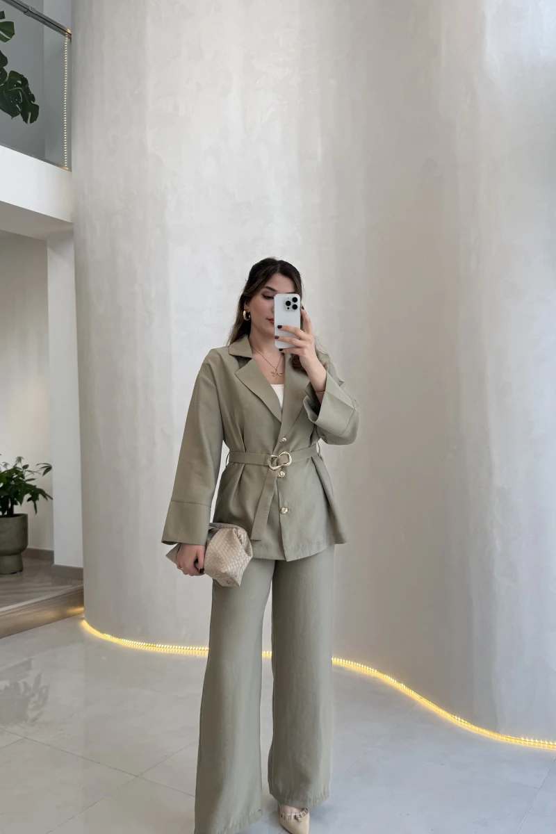 Toka Detay Kemerli Tunik Takım - Çağla - Kod: 8927