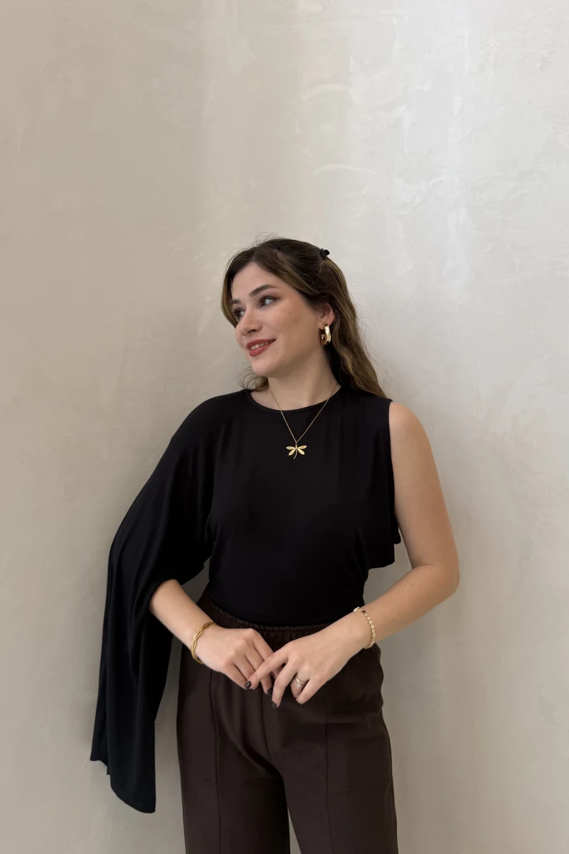 Tek Kol Bluz - Siyah - Kod: 1591