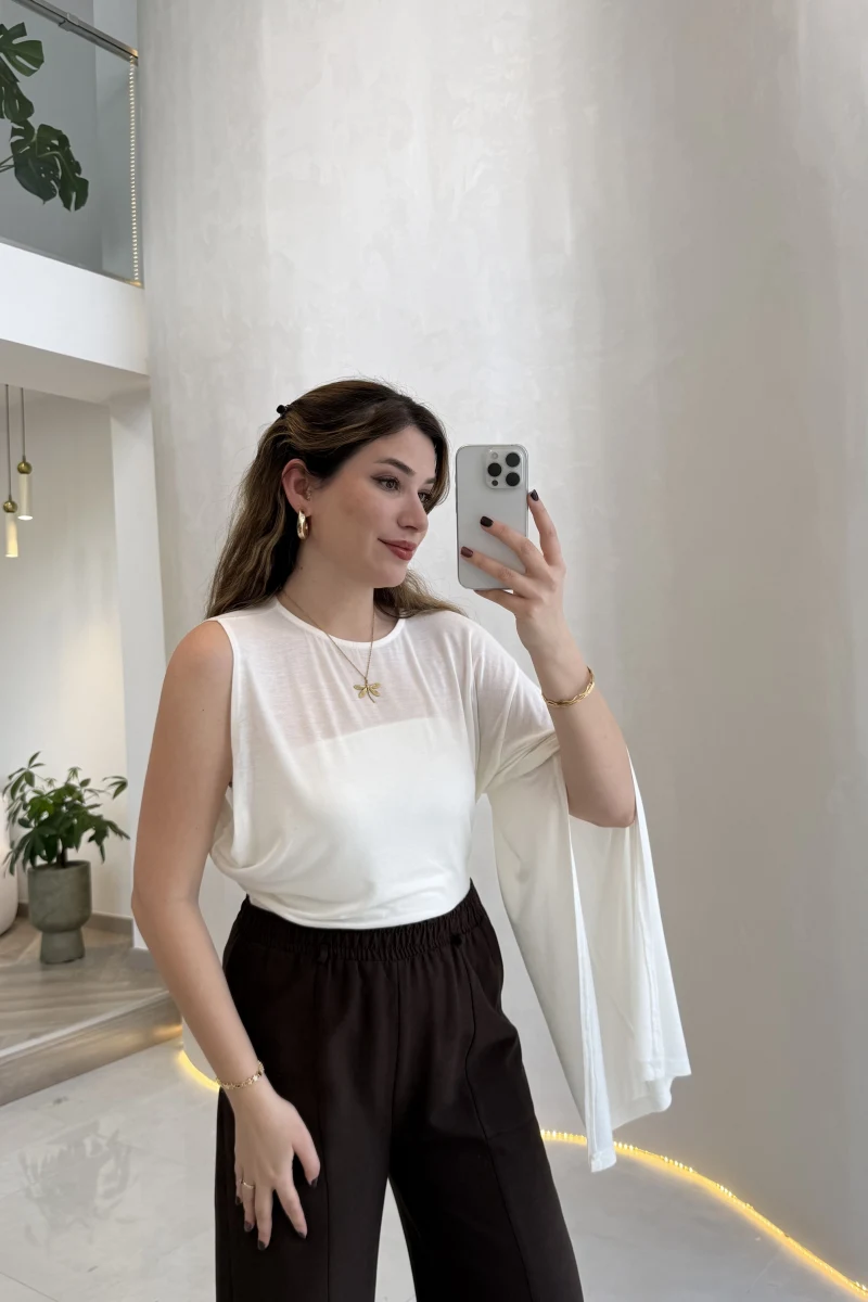 Tek Kol Bluz - Ekru - Kod: 1591