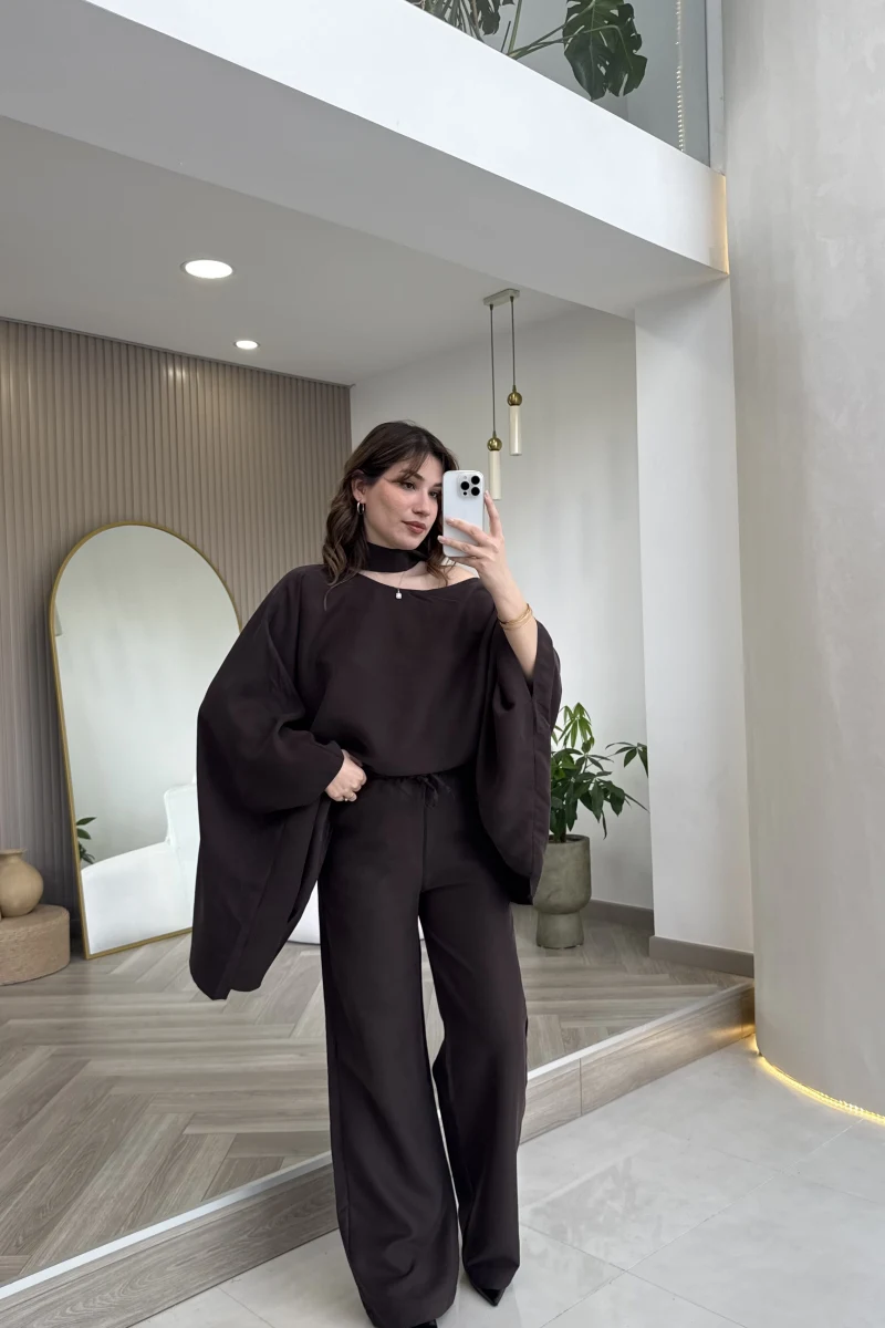 Monti Fular Detay Pelerin Takım - Kahve - Kod: 9042