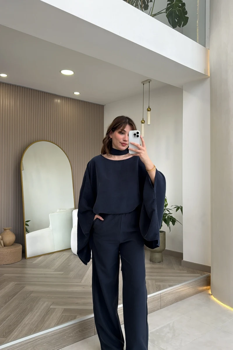 Monti Fular Detay Pelerin Takım - Lacivert - Kod: 9042