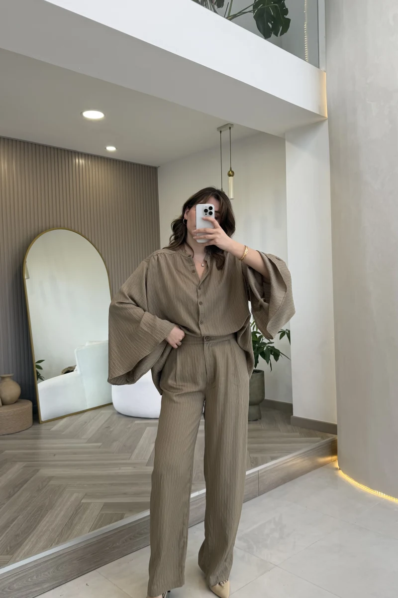 El Escorial Oversize Çizgili Takım - Haki - Kod: 9069