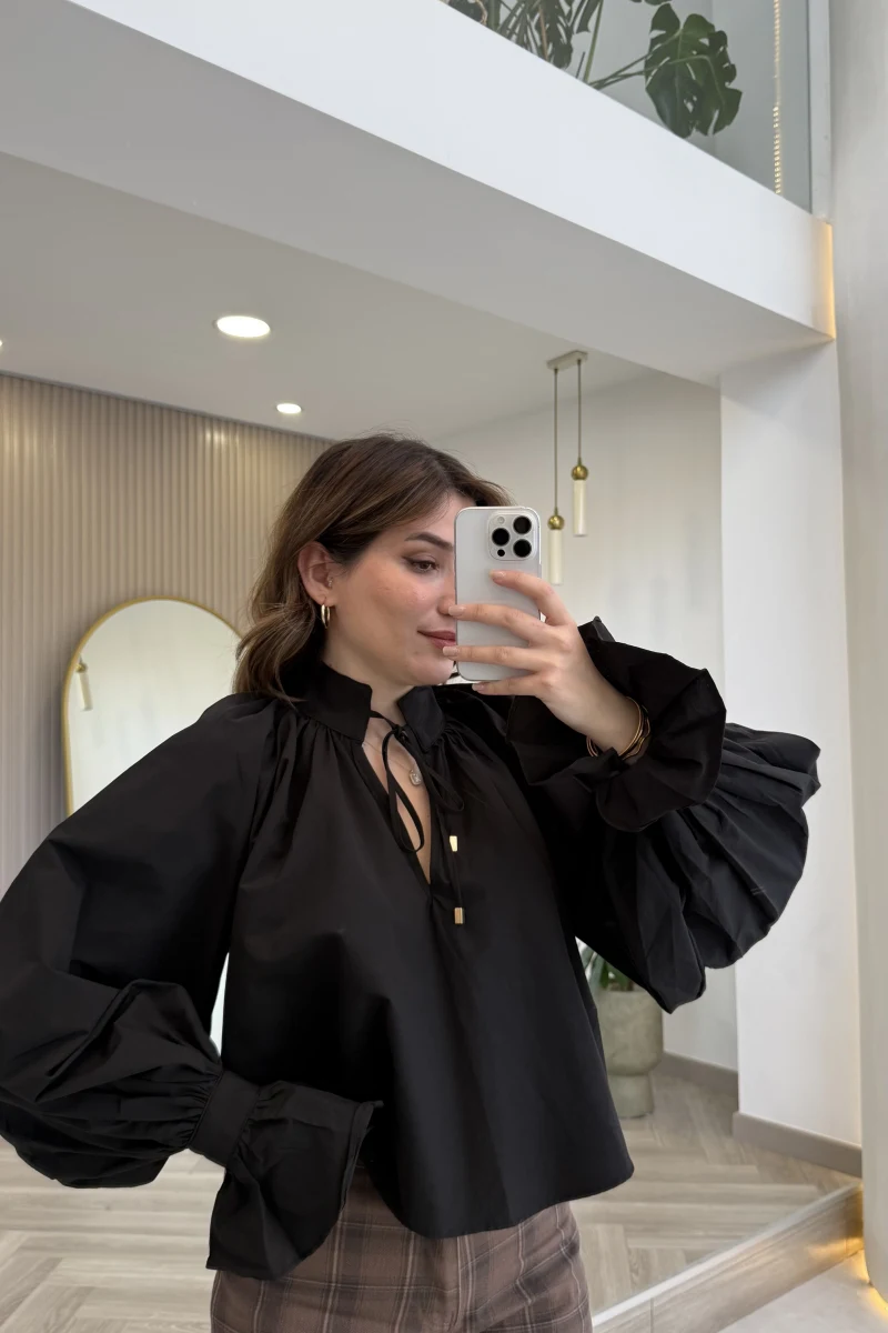 Soleil Bilek Detay Balon Kol Bluz - Siyah - Kod: 112254