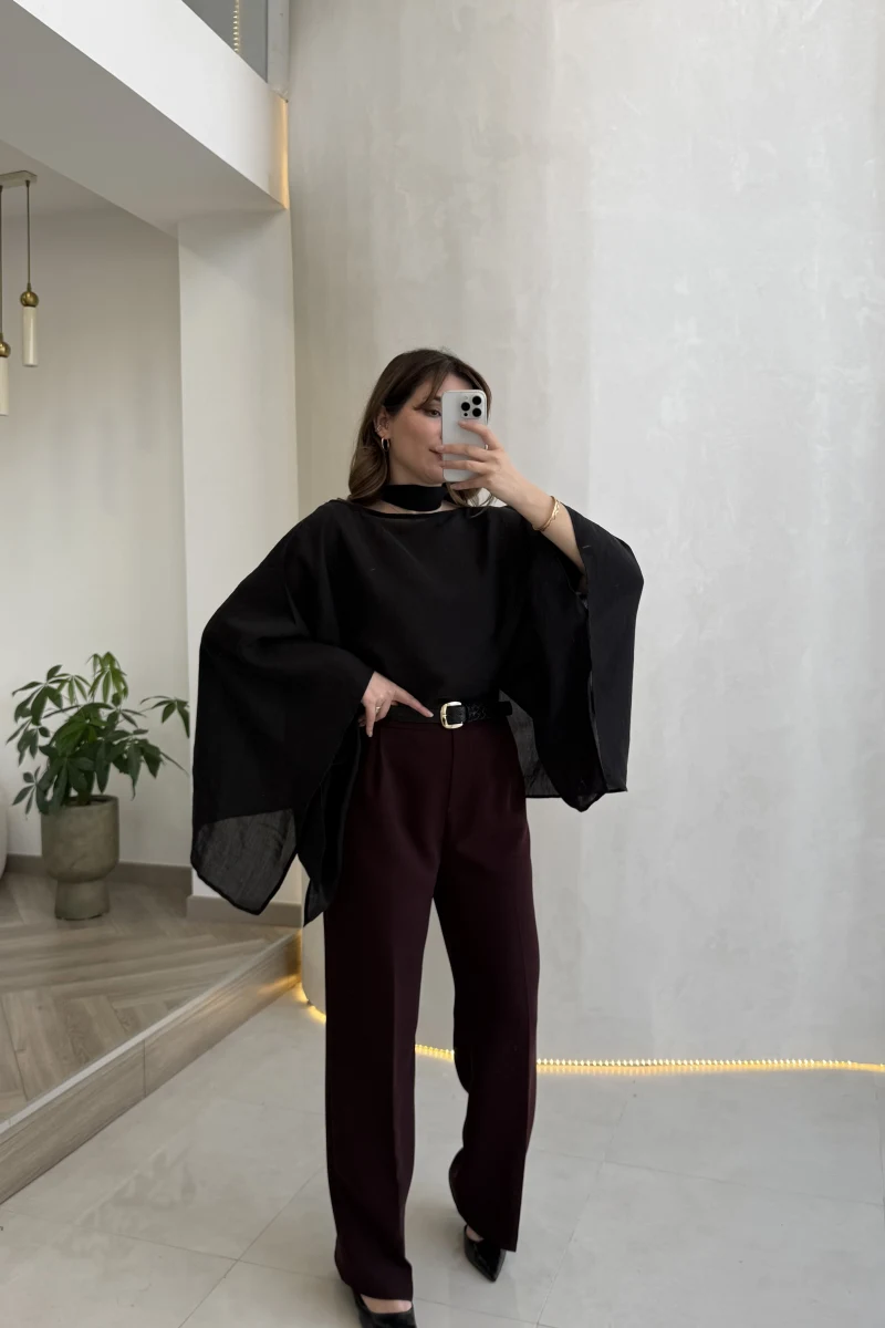 Kumaş Palazzo Pantolon - Mürdüm - Kod: 3879