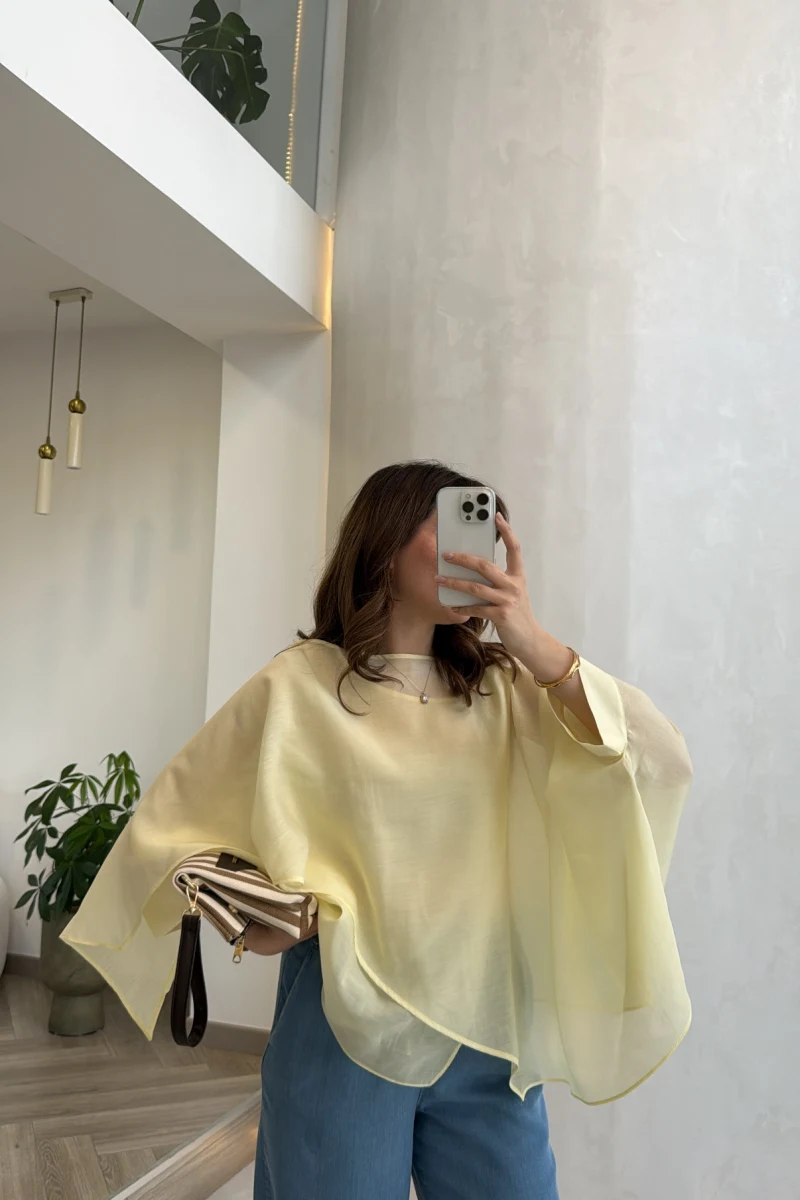 Uçuşan Pelerin Bluz - Sarı - Kod: 5026