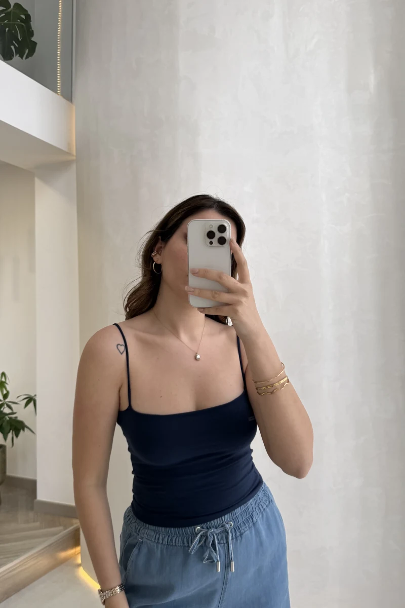 Tek Askılı Pedli Crop Body - Lacivert - Kod: 00159