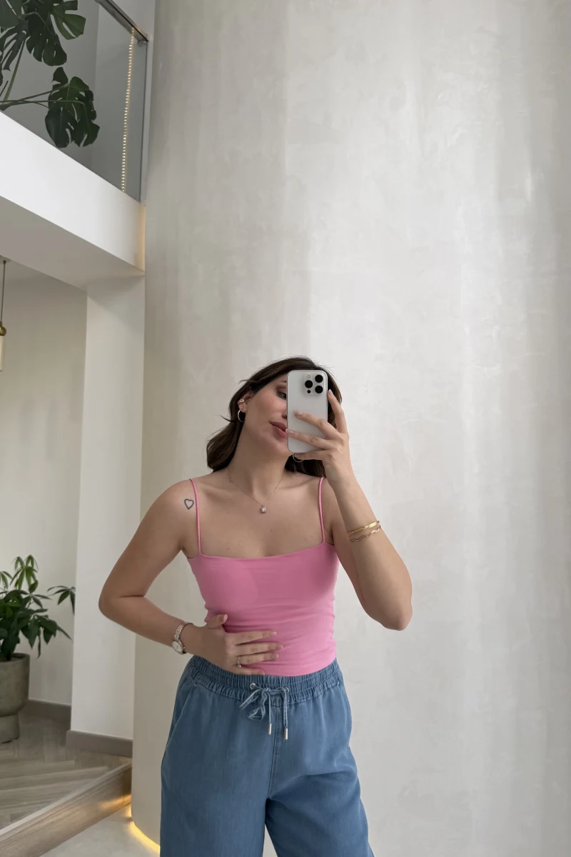 Tek Askılı Pedli Crop Body - Pembe - Kod: 00159