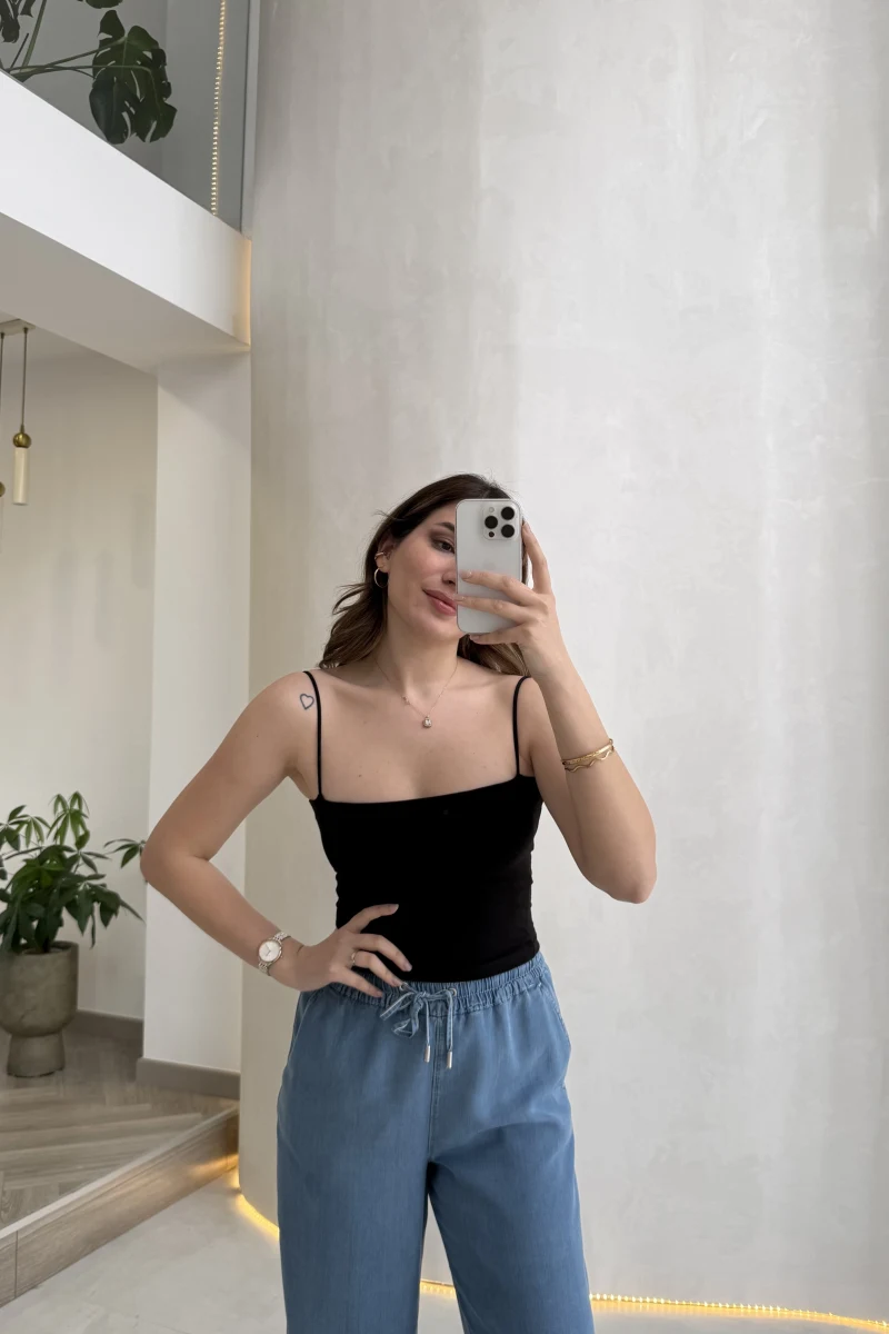 Tek Askılı Pedli Crop Body - Siyah - Kod: 00159