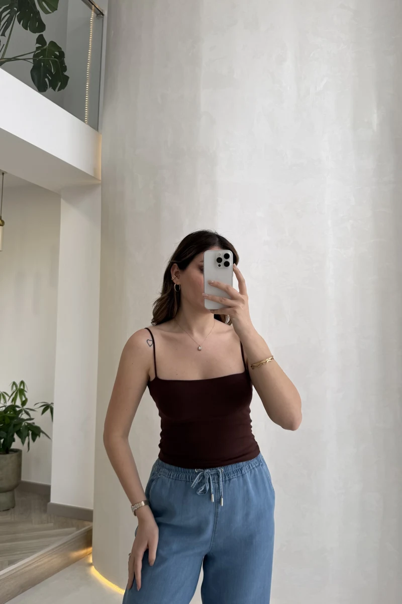 Tek Askılı Pedli Crop Body - Kahve - Kod: 00159