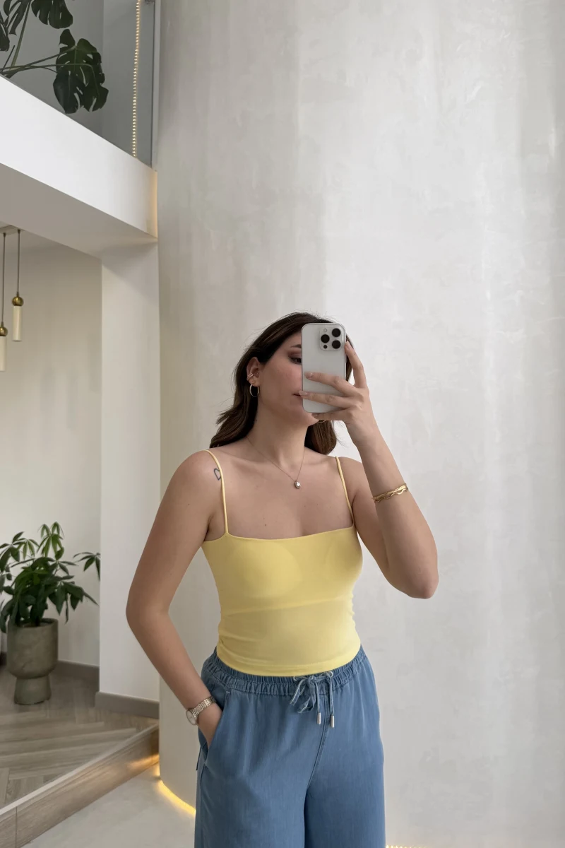 Tek Askılı Pedli Crop Body - Sarı - Kod: 00159