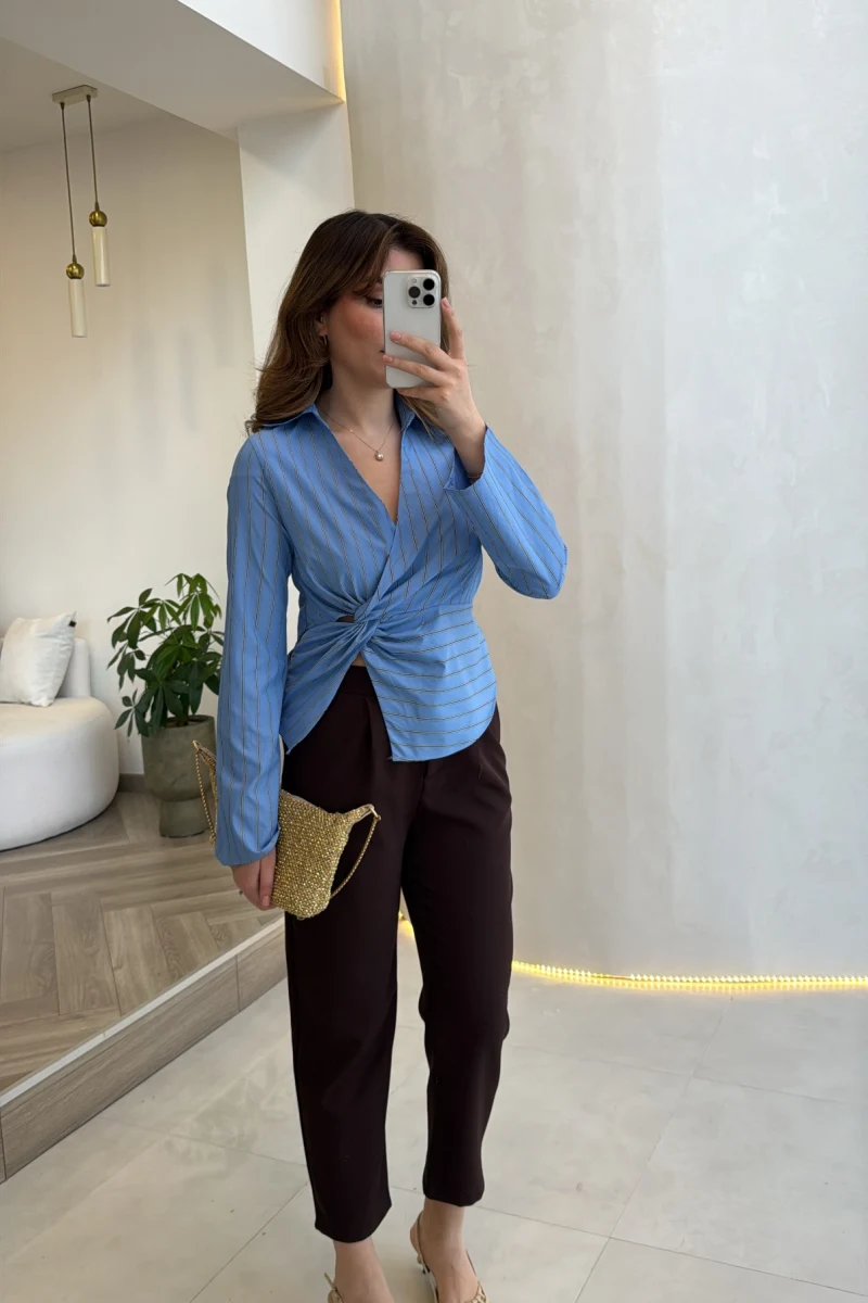 Quz Pile Detaylı Pantolon - Acı Kahve - Kod: 71154