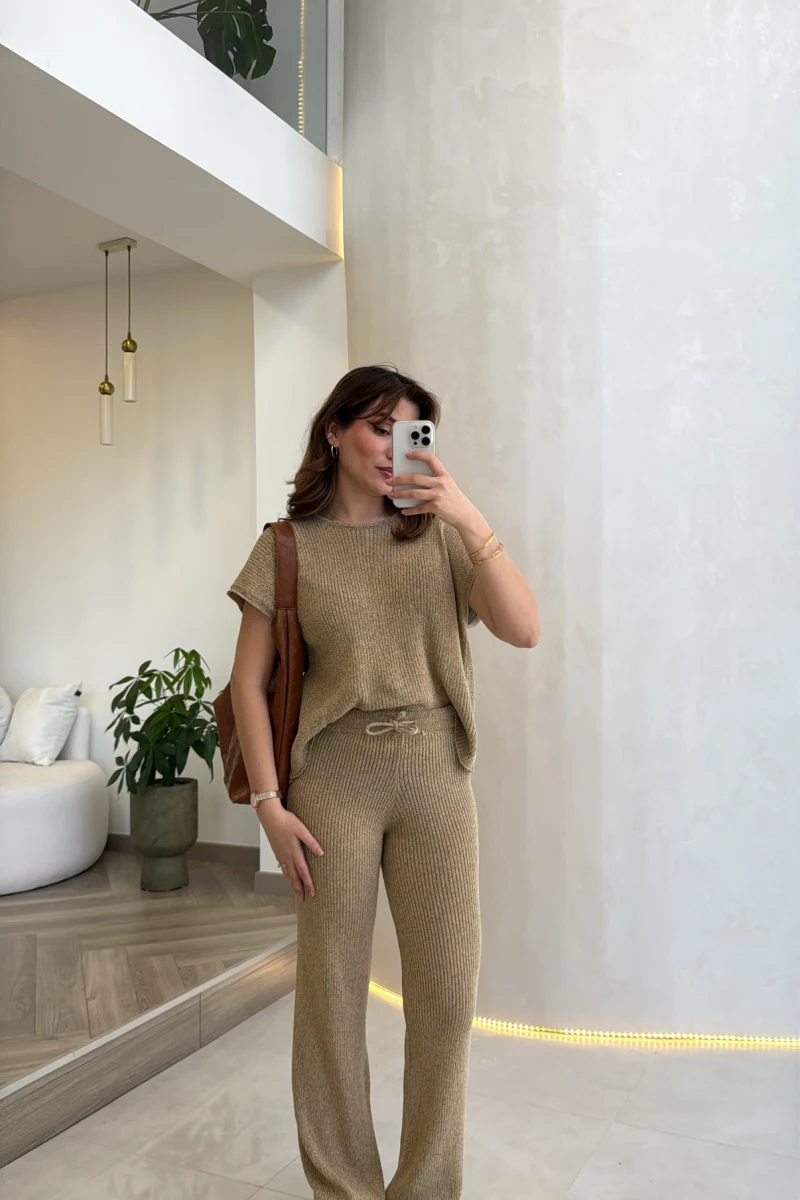 Yarım Kol Triko Takım - Bej Vizon Tonları - Kod: 2613