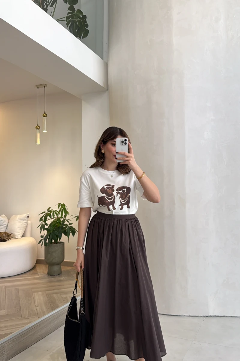 Yume Astarlı Etek - Kahverengi - Kod: 5039