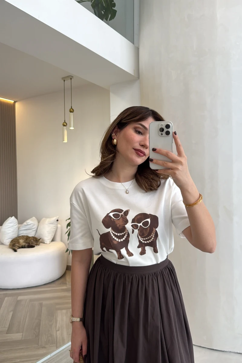 Dogs Baskılı T-shirt - Ekru