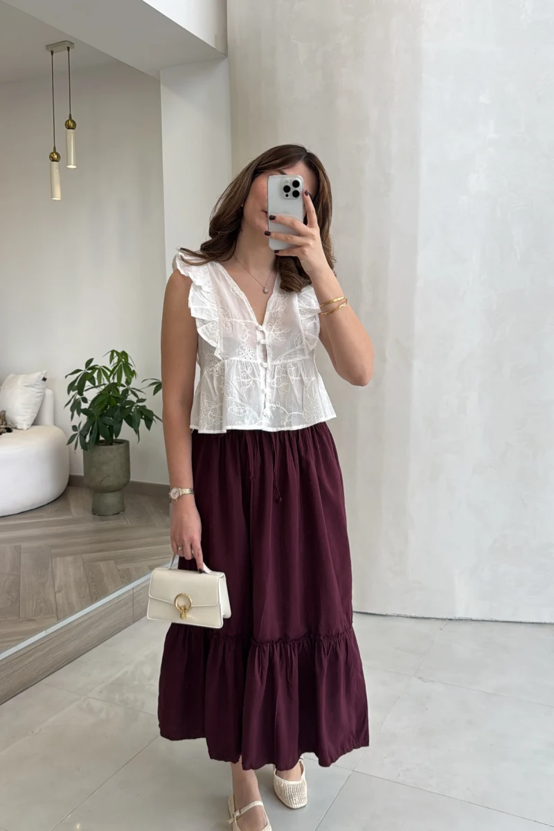 Beli Gipe Detaylı Midi Boy Etek - Mürdüm - Kod: 1294