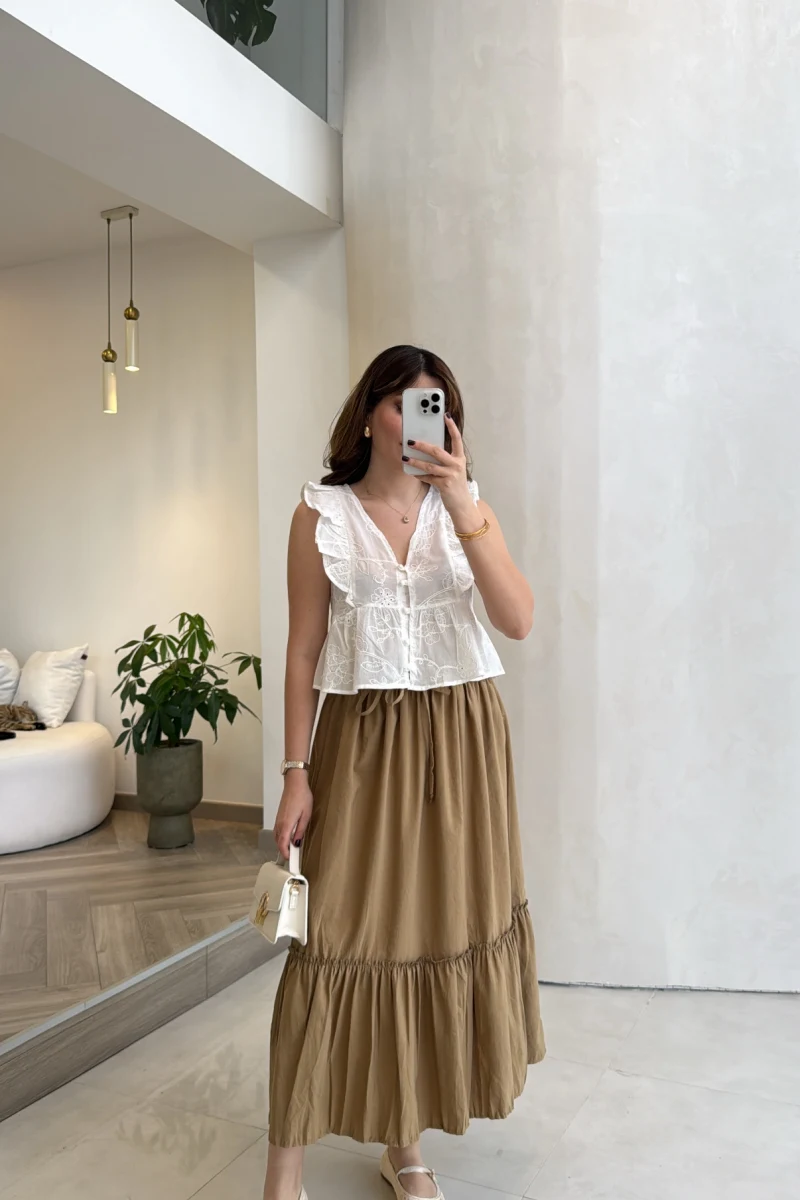 Beli Gipe Detaylı Midi Boy Etek - Camel - Kod: 1294