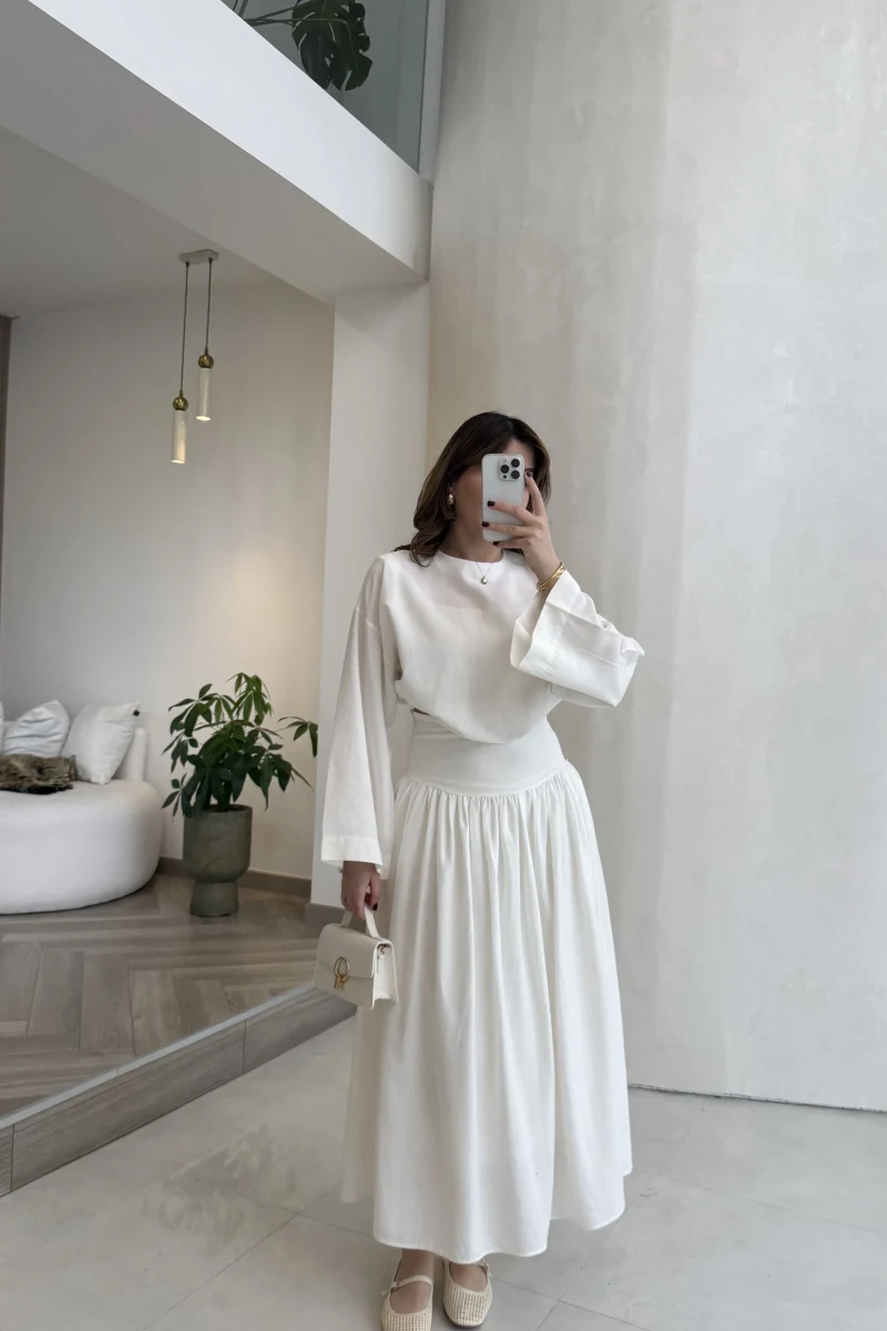 Catania Bel Detay Etek Bluz Takım - Ekru - 6017