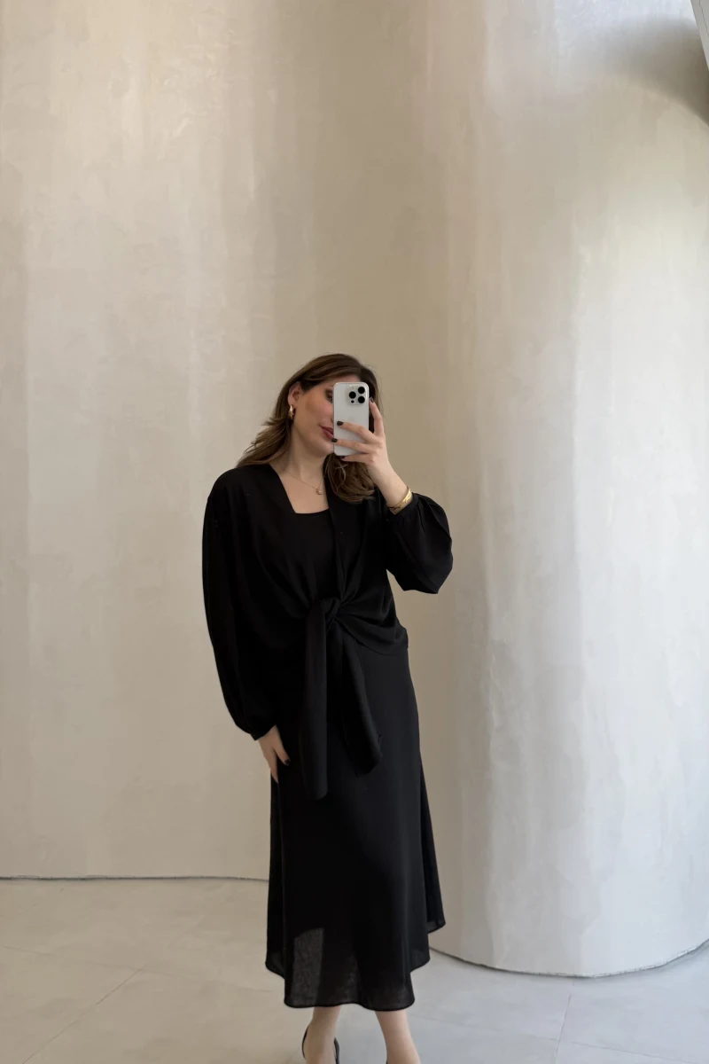 Bolerolu Midi Boy Elbise - Siyah - Kod: 3367