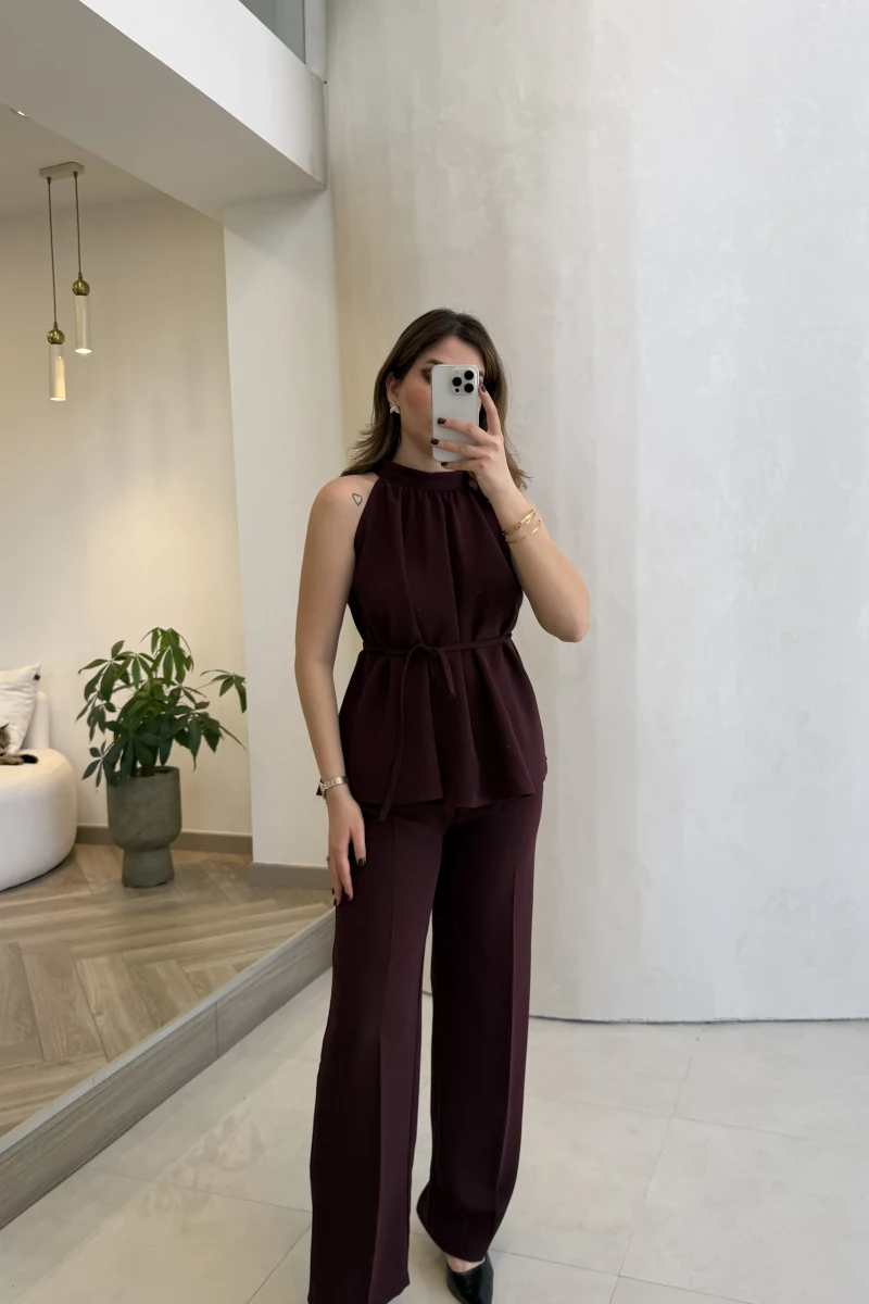 Fera Bağlama Detaylı Takım - Mürdüm - Kod: 8920