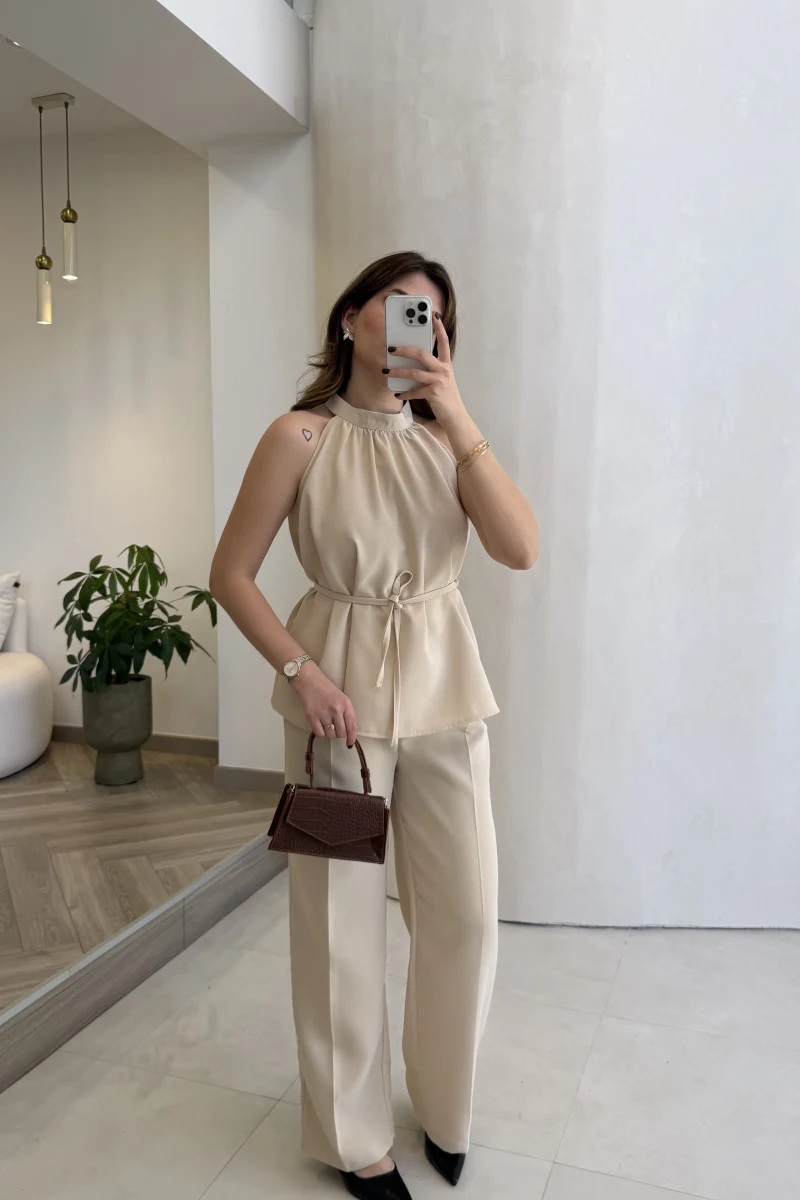 Fera Bağlama Detaylı Takım - Taş - Kod: 8920