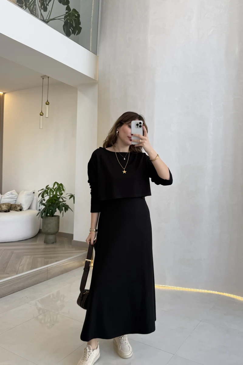 Bluzlu İkili Takım Elbise - Siyah - Kod: 4064