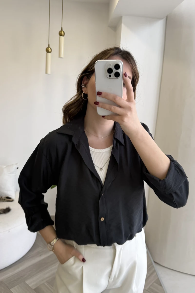 Aksesuar Detaylı Body Gömlek - Antrasit - Kod: 2016