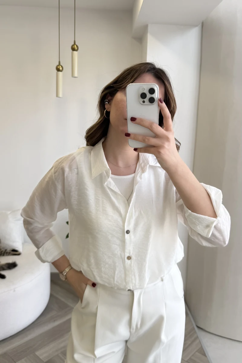 Aksesuar Detaylı Body Gömlek - Beyaz - Kod: 2016