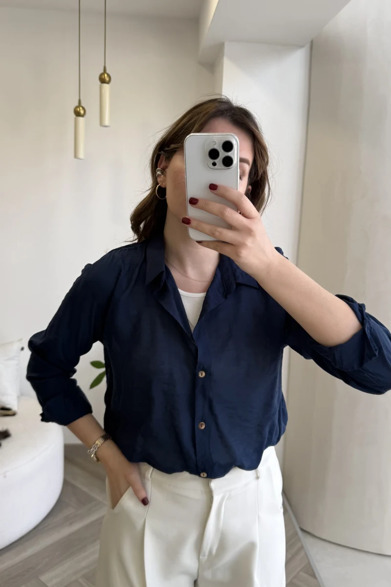 Aksesuar Detaylı Body Gömlek - Lacivert - Kod: 2016