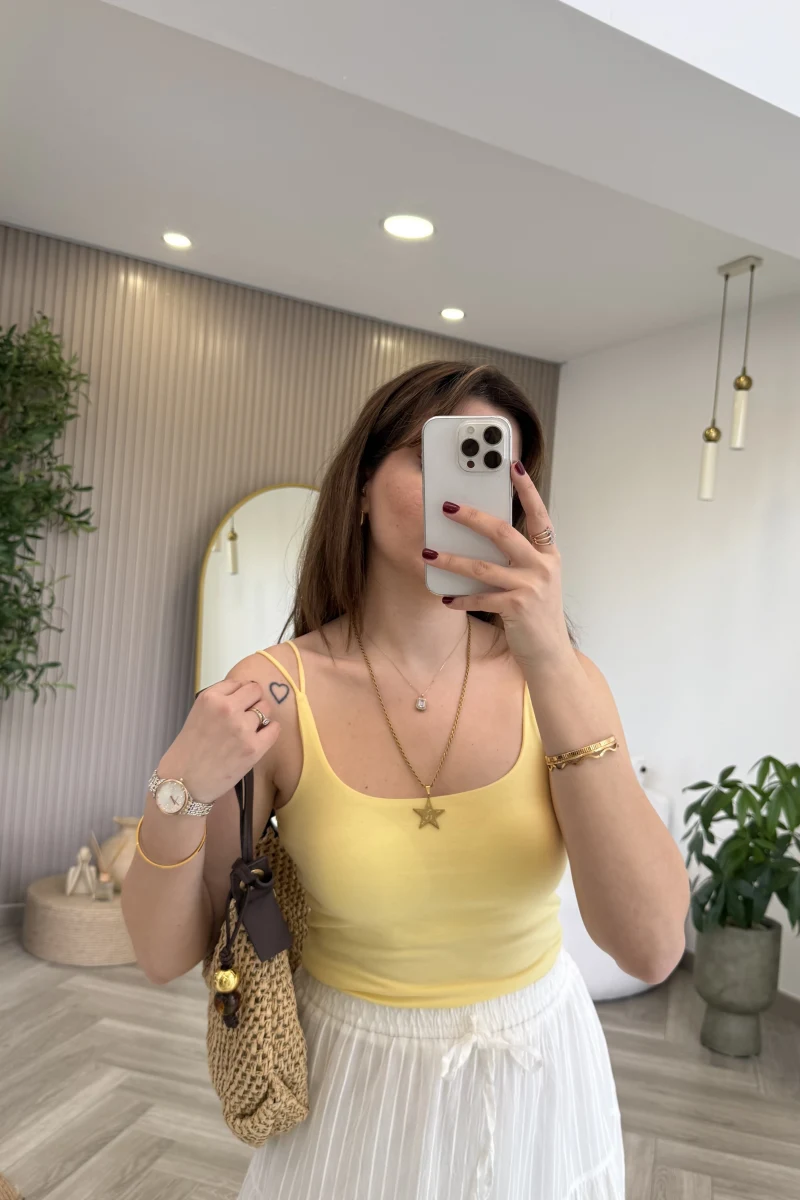 Çift Askılı Pedli Crop Body - Sarı - Kod: 01406