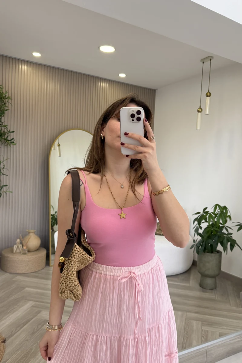 Çift Askılı Pedli Crop Body - Pembe - Kod: 01406