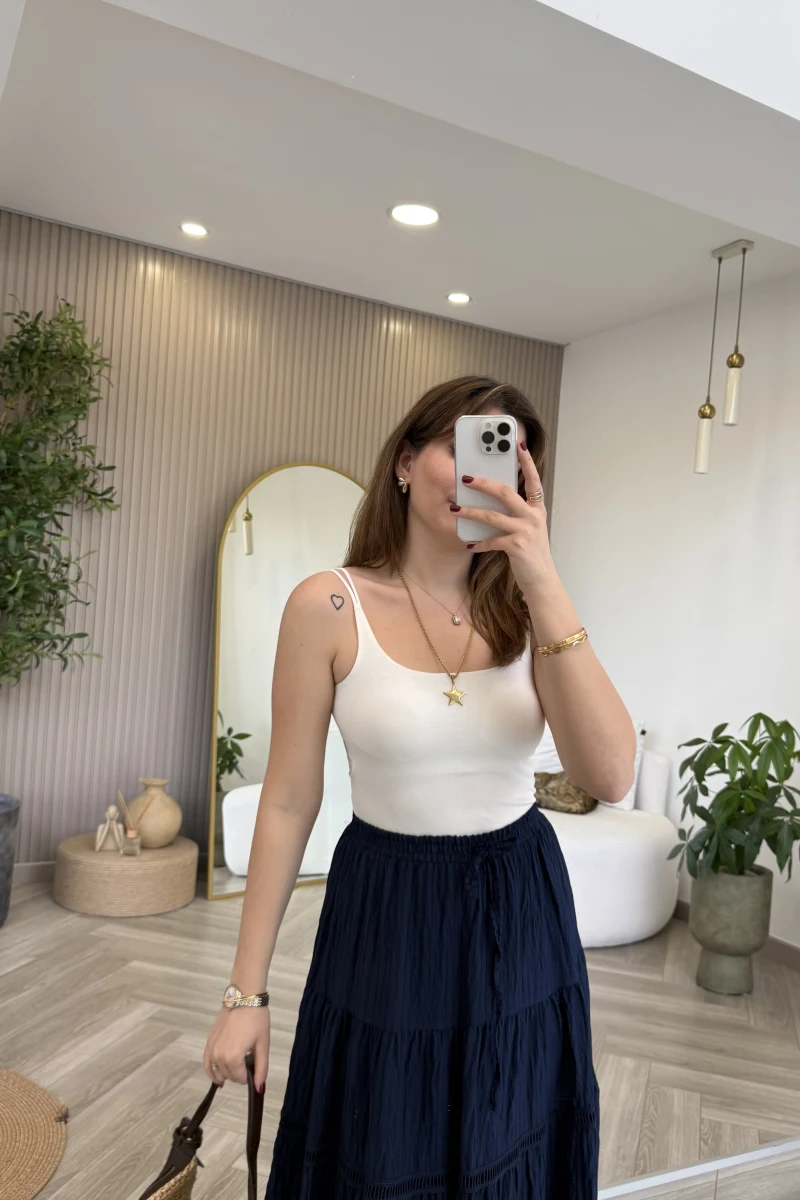 Çift Askılı Pedli Crop Body - Ekru - Kod: 01406