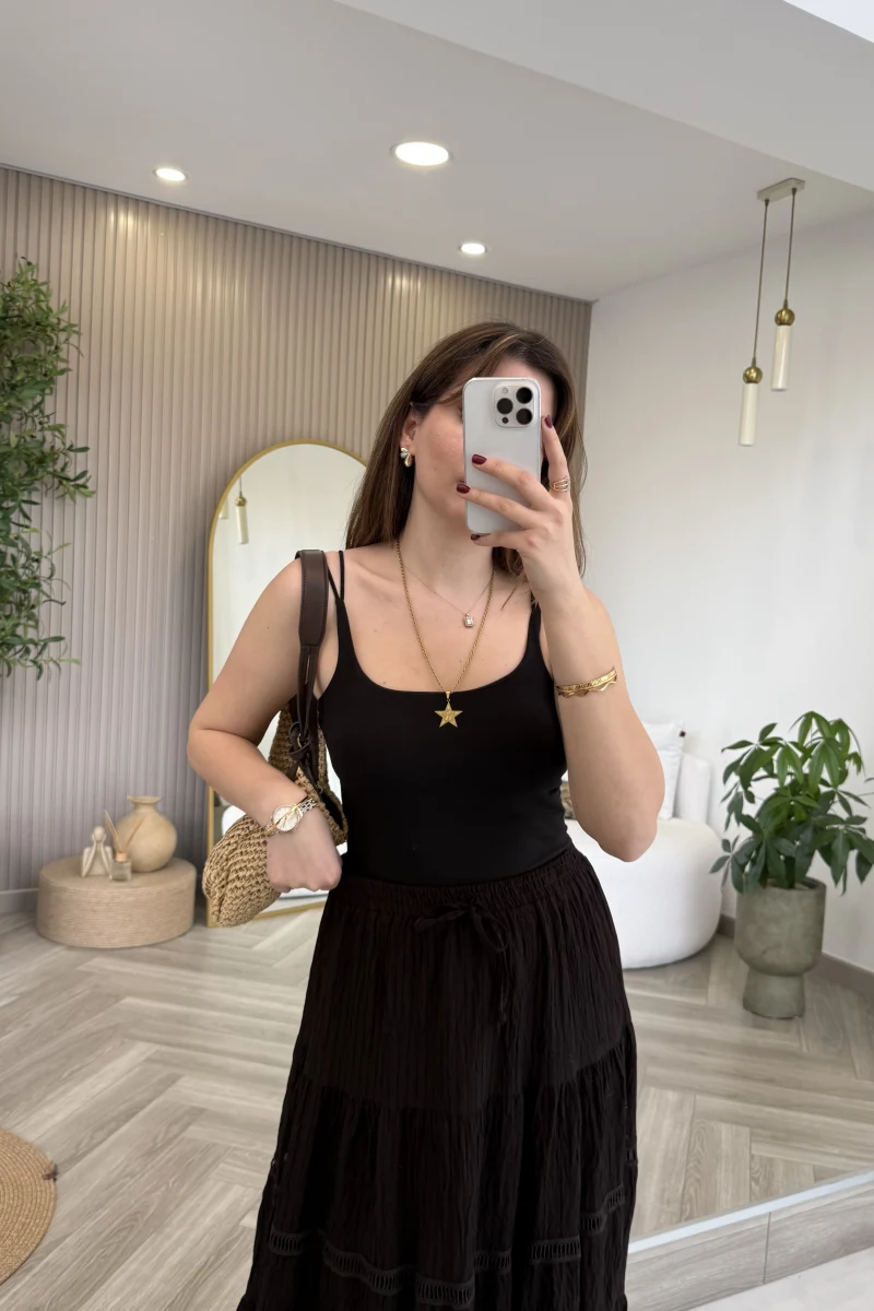 Çift Askılı Pedli Crop Body - Siyah - Kod: 01406