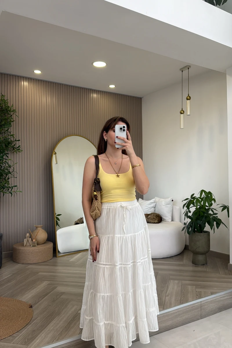 Ajur Şerit Detay Bürümcük Etek - Ekru - Kod: 5056