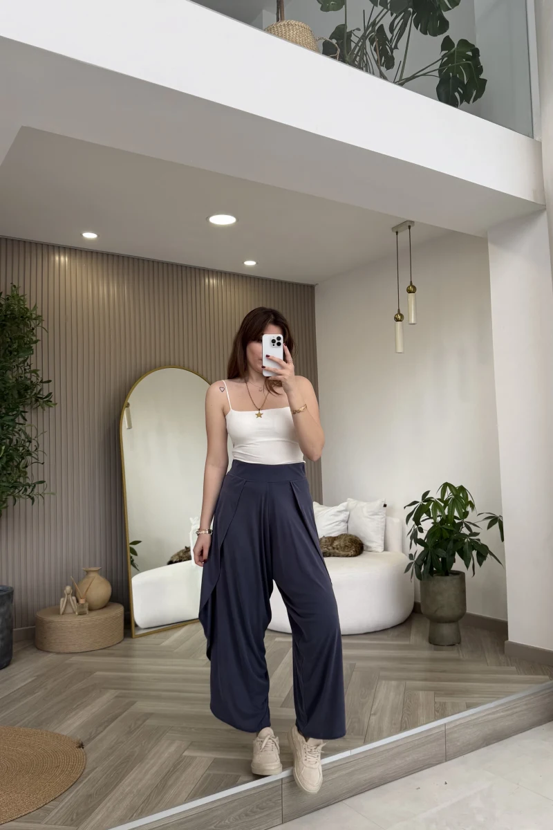 Yırtmaçlı Şalvar Pantolon - Mavi - Kod: 51147