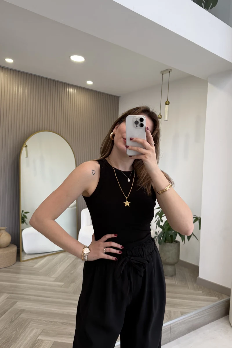 Halter Yaka Göğüs Pedli Crop Body - Siyah - Kod: 5044