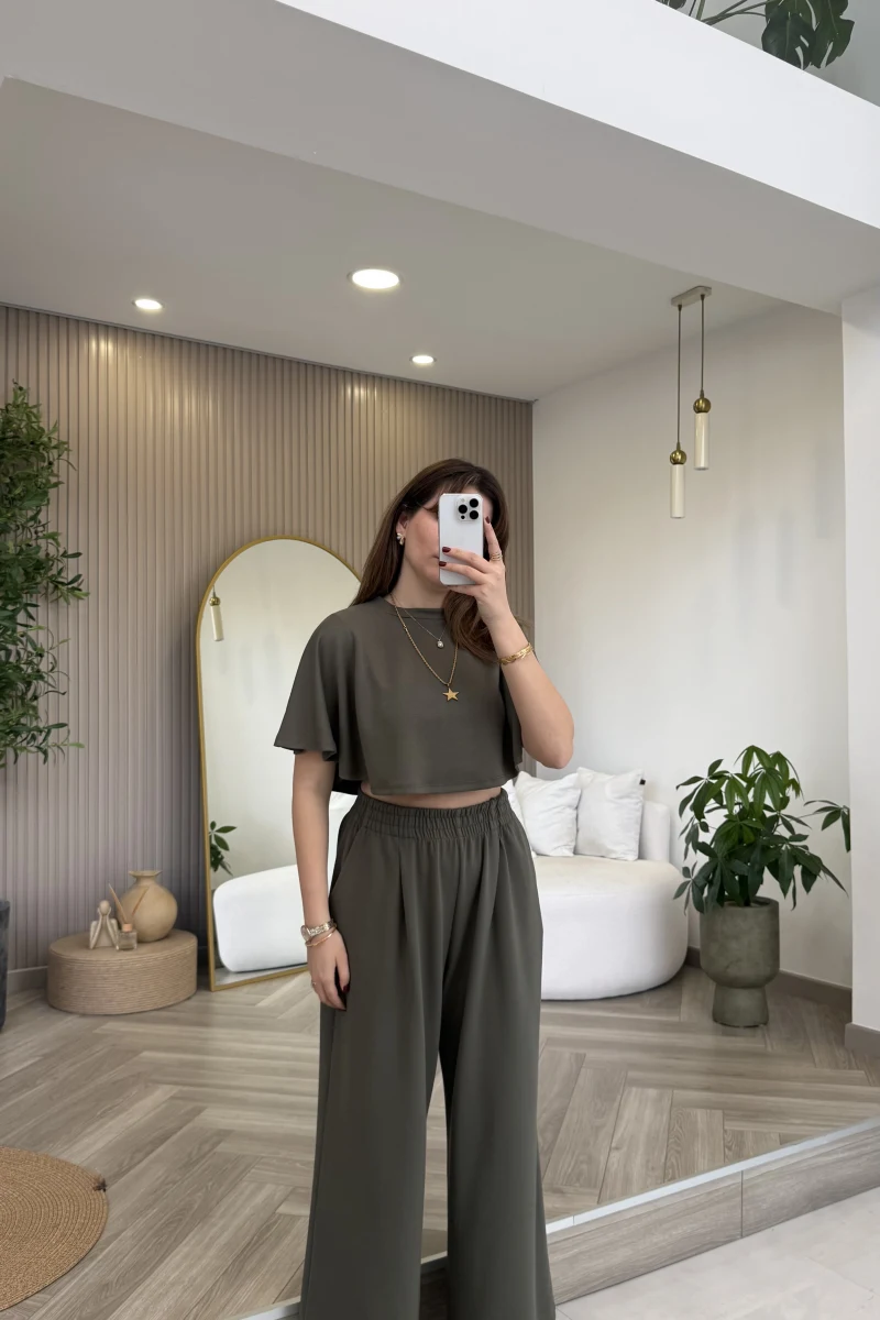 Oys Yarasa Kol Oval Kesim Eşofman Takım - Haki - Kod: 1126