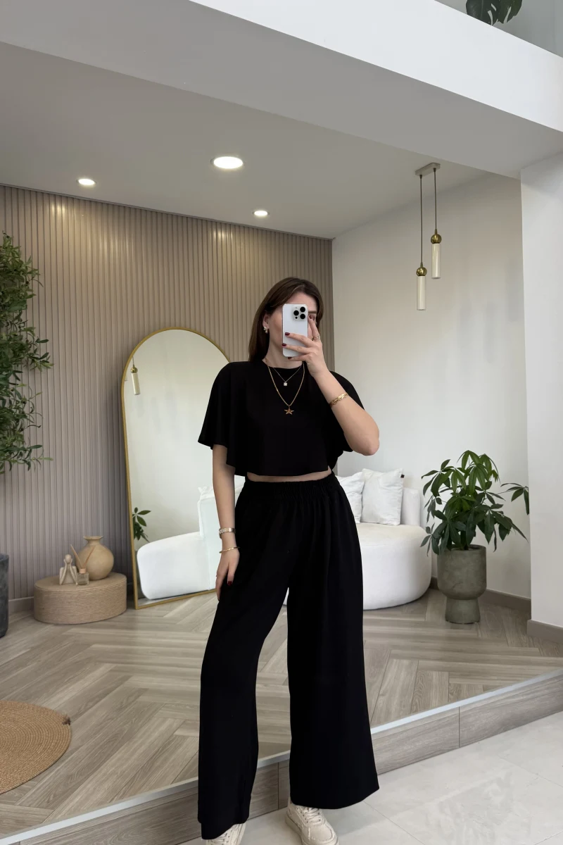 Oys Yarasa Kol Oval Kesim Eşofman Takım - Siyah - Kod: 1126