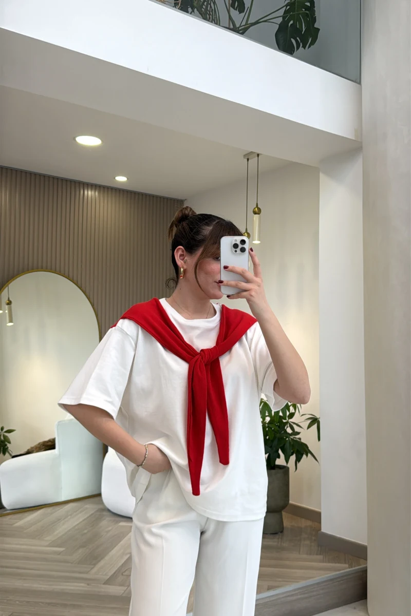 Daisy Bağlama Detay T-shirt - Kırmızı - Kod: 580688